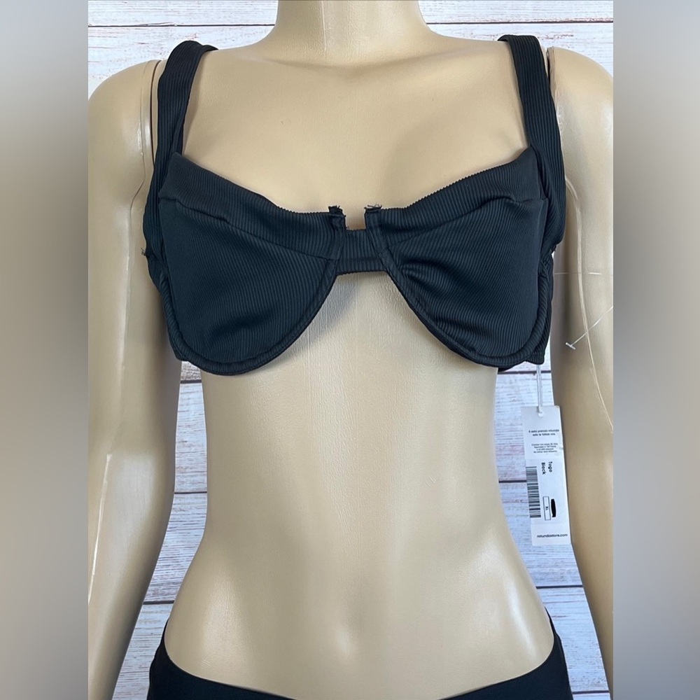 Rotunda Women Black Ribbed Bikini Top NWT Size XL